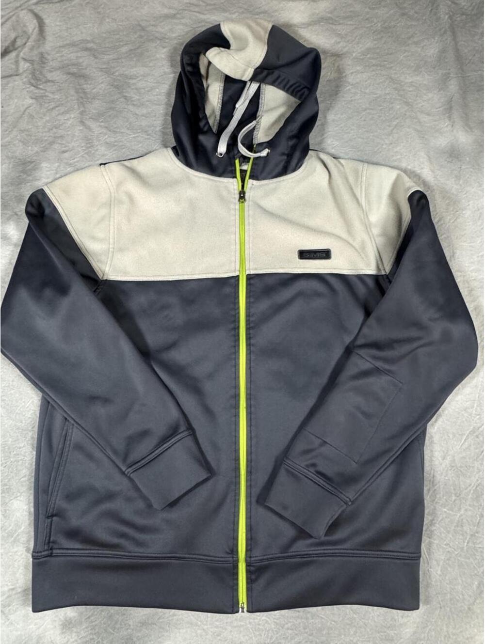 Simms Fishing Softshell Performance Fleece Hoodie Jacket Men’s M Gray Neon Zip